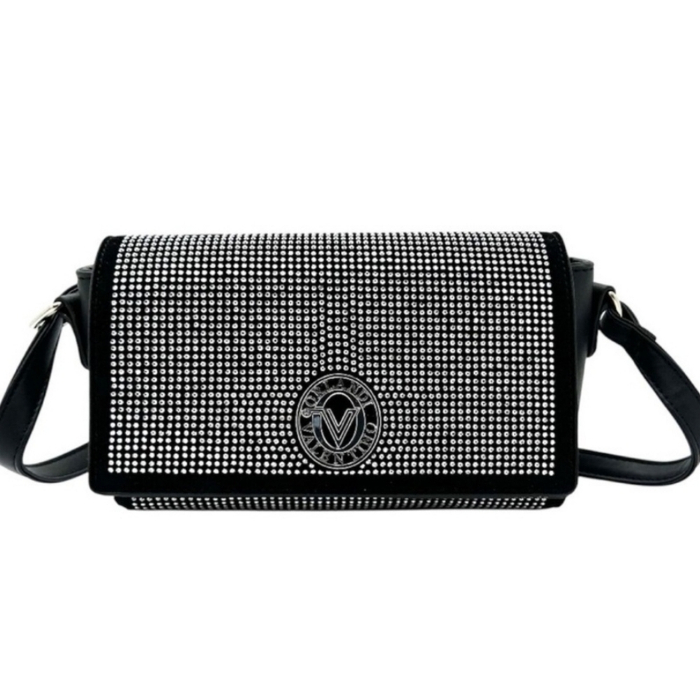 Valentino Orlandi Black and Silver Rhinestone Studded Crossbody Bag